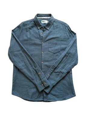 Wellen Mens Medium Slub Flannel Shirt Blue  Cotton Button Down Lightweight